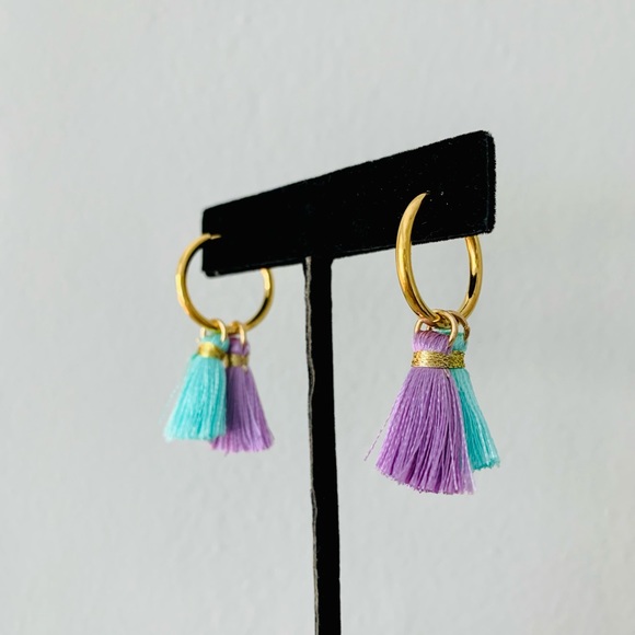 Fringe Tassel Earrings - lavender and mint - Picture 4 of 7